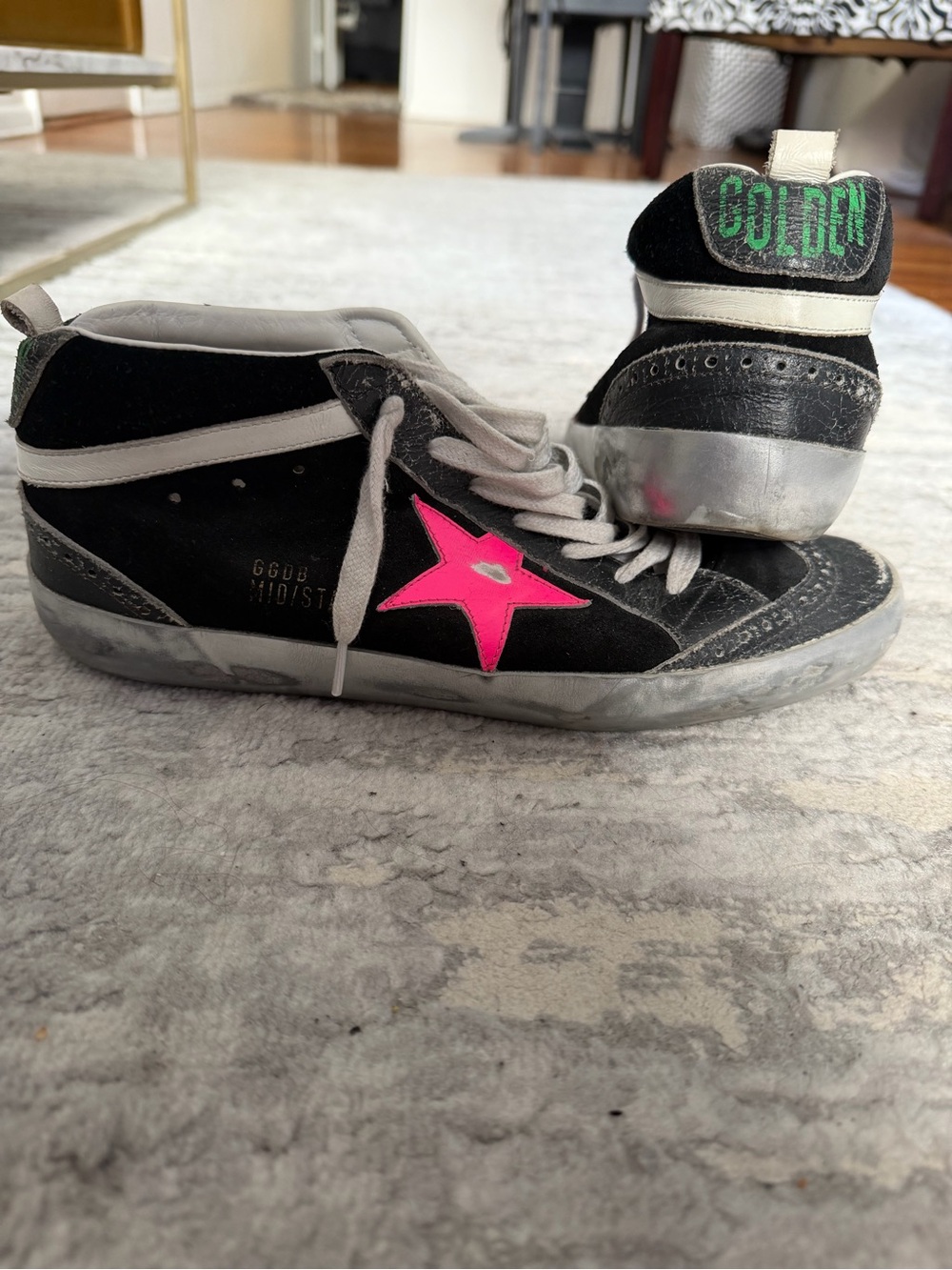 Golden Goose Midstar Sneakers with Neon Pink Star Accent